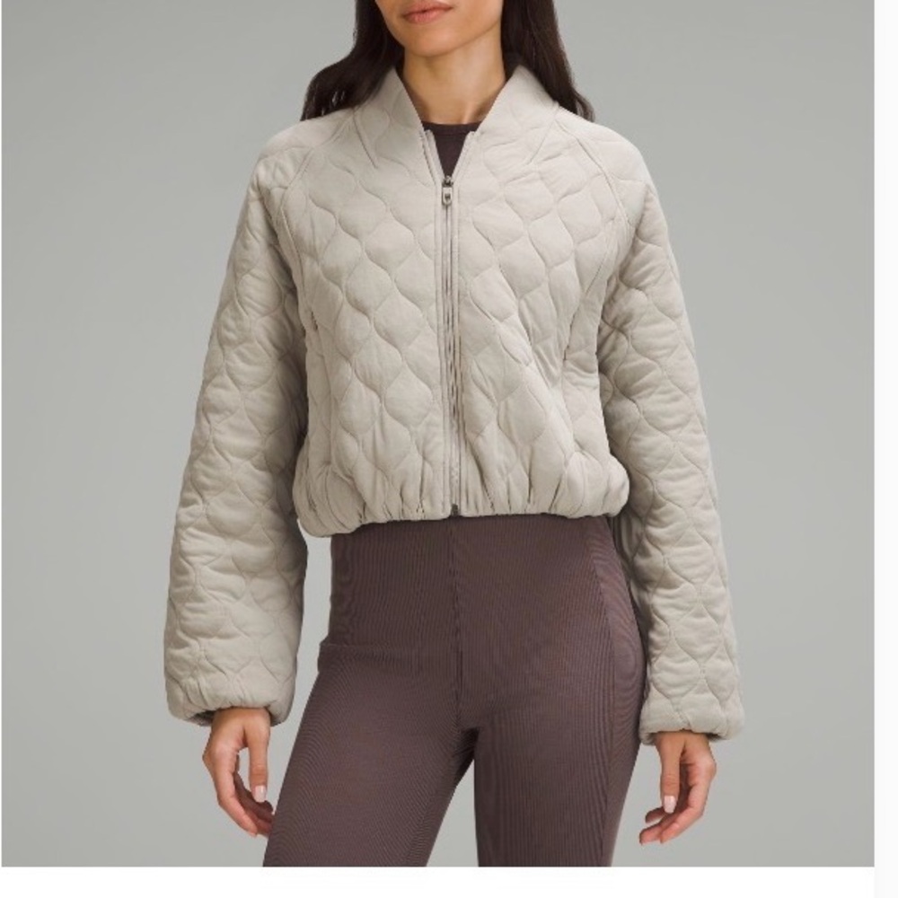 lululemon quilted bomber jacket in color riverstone